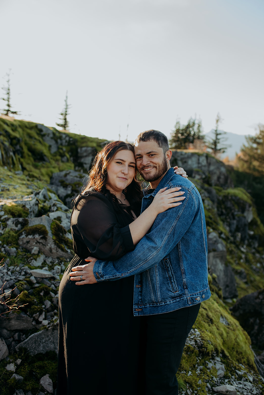 Couple hugging at session at cascade locks