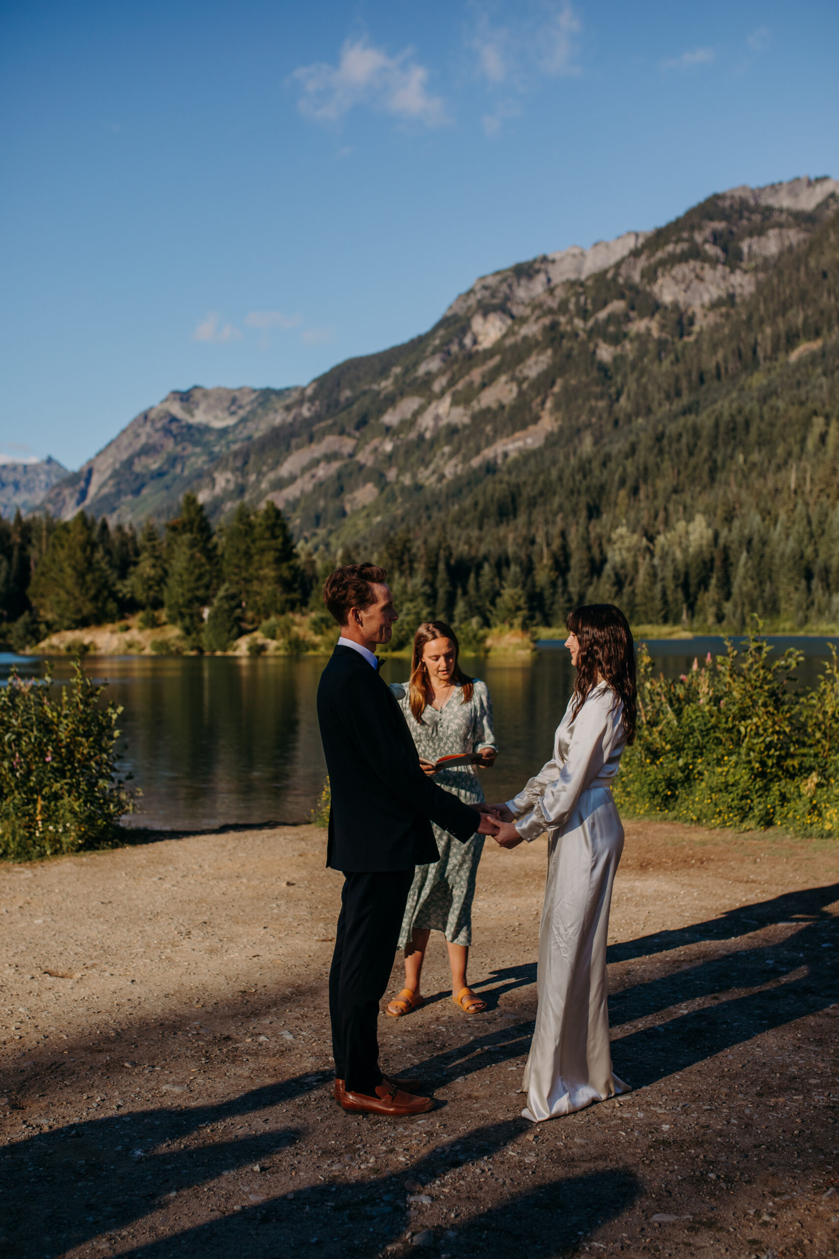 Bride and Groom share vows at Gold Creek Pond