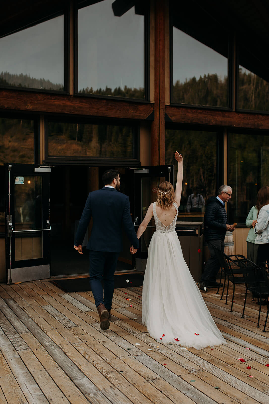 Bride and groom exit ceremony at Mission Ridge Ski Resort