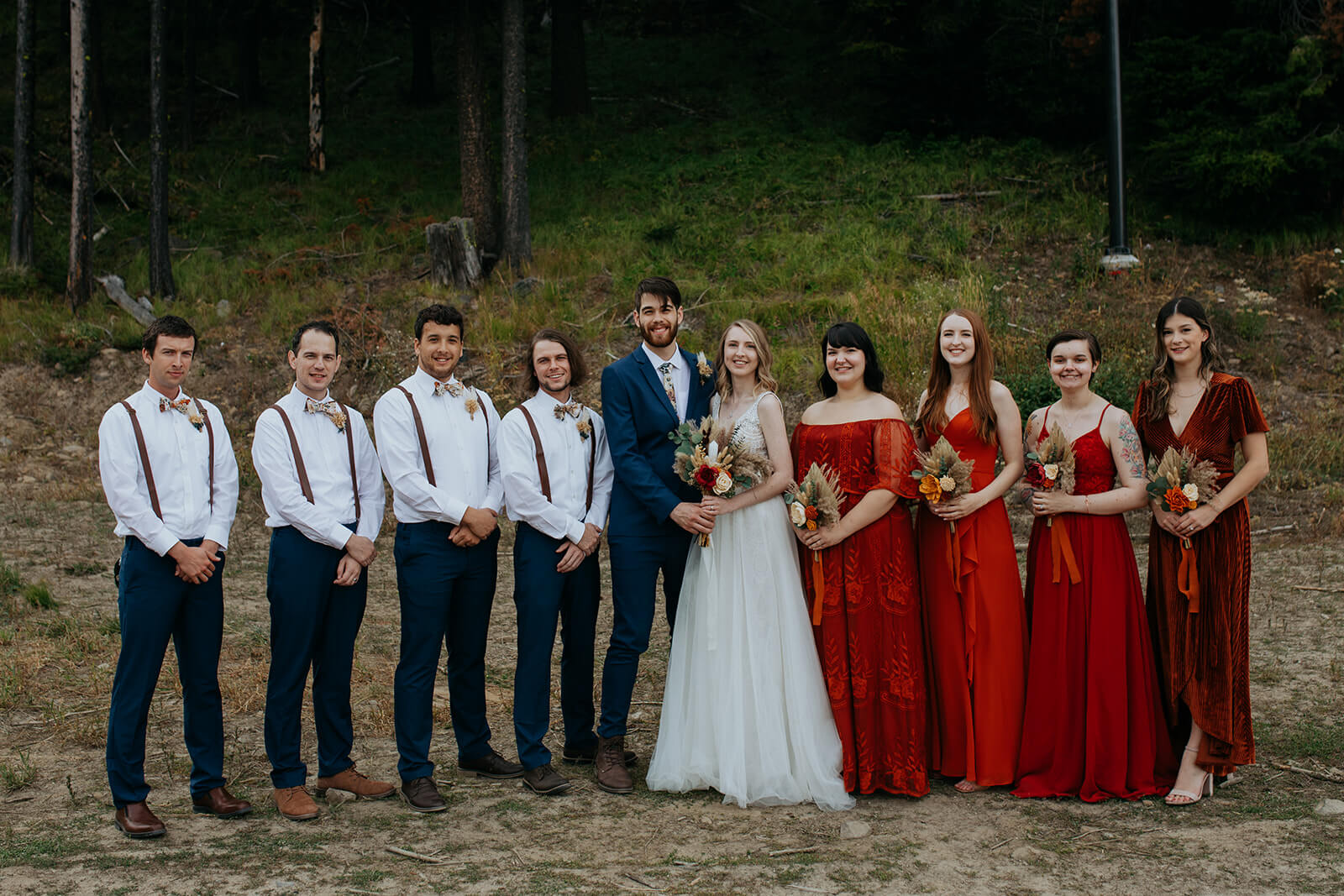 Wedding party portraits at ski resort wedding