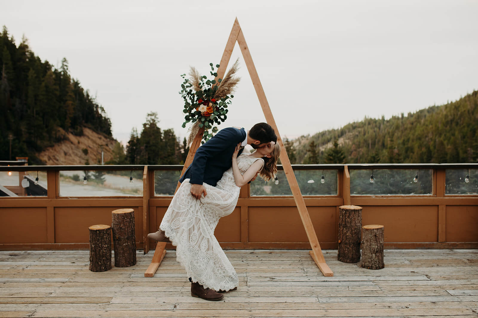 Bride and groom couple portraits at Mission Ridge Ski Resort